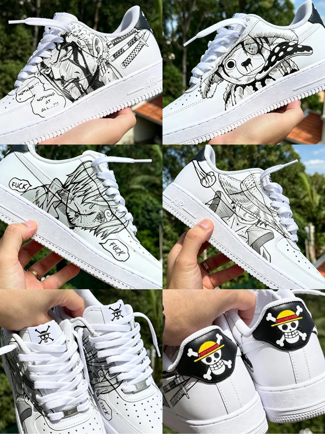 Collage of hand-painted manga sneaker details